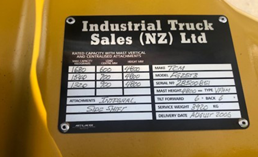 Specs of Used TCM-FG25 Forklift for Sale